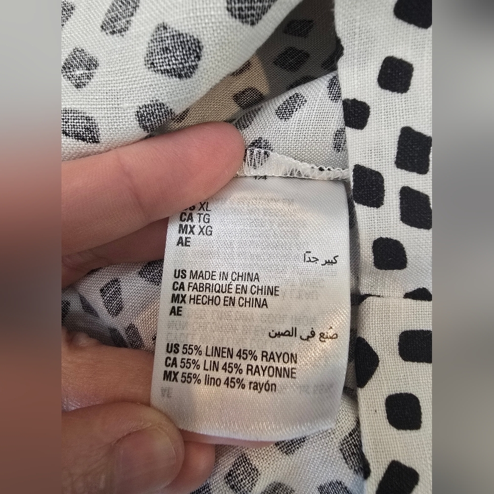 Alfani womens coral tides shirt linen blend white black Size Xl - Picture 9 of 12